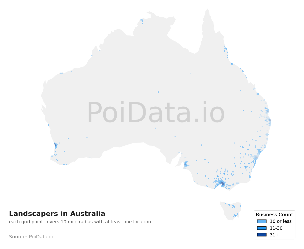 Landscaper density map for ACT, Australia
