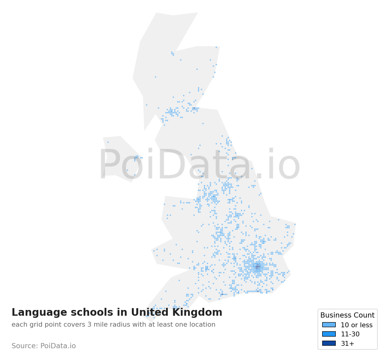 Language school density map for United Kingdom