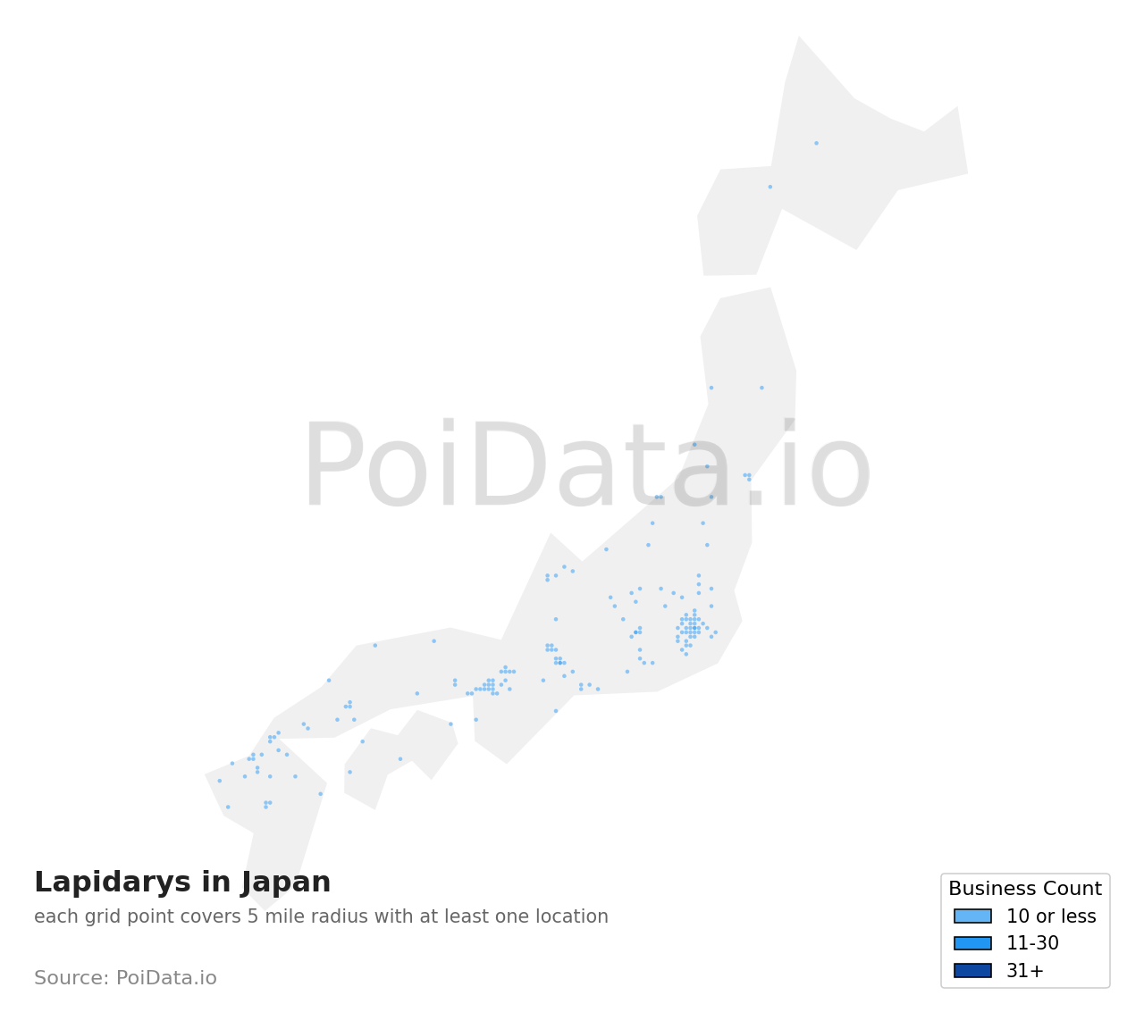 Lapidary density map for Japan