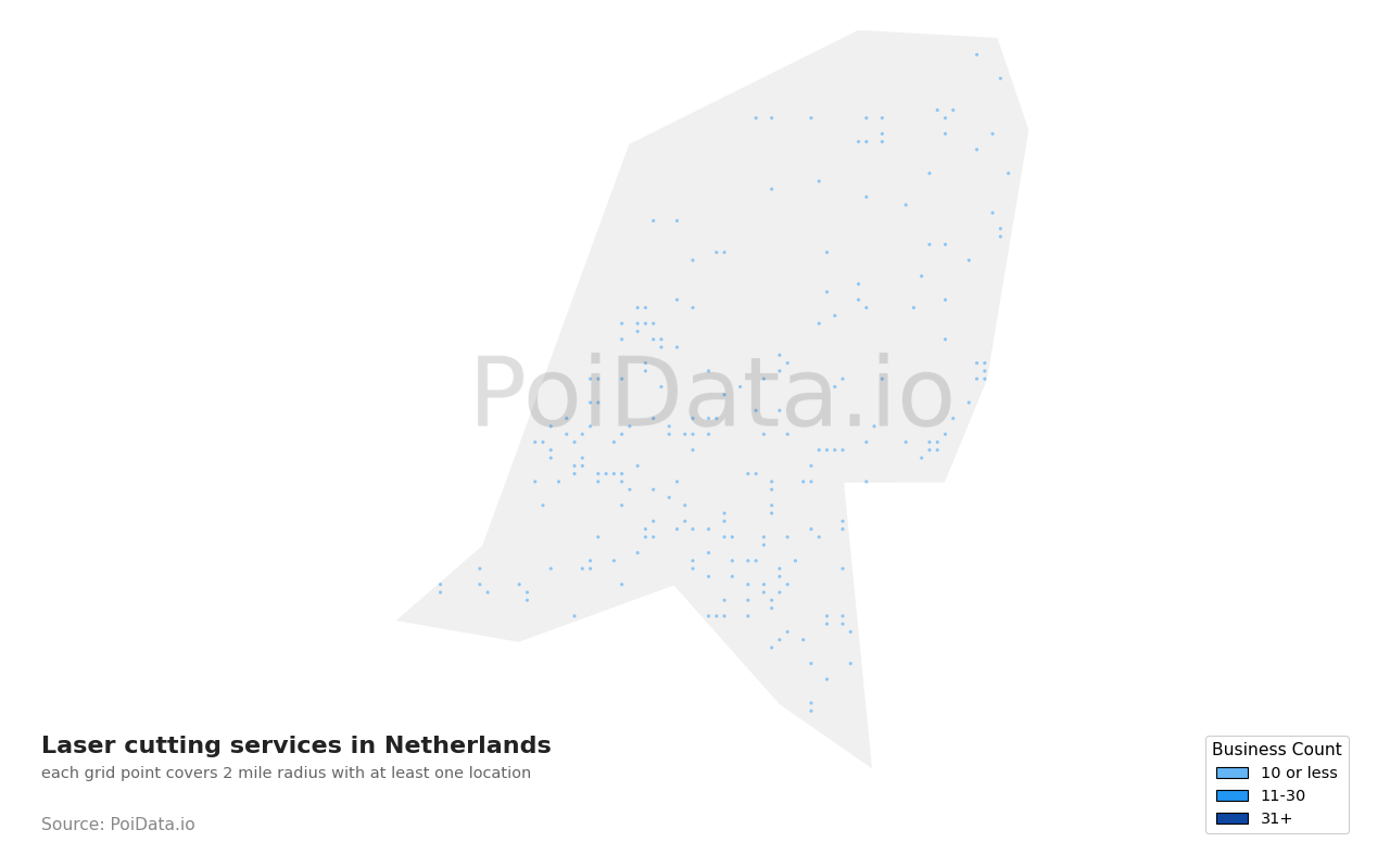 Laser cutting service density map for Netherlands
