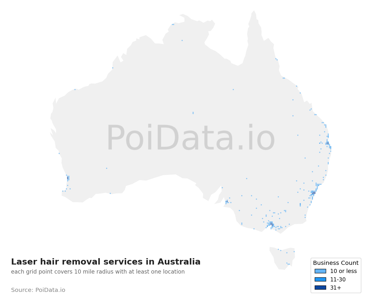 Laser hair removal service density map for QLD, Australia