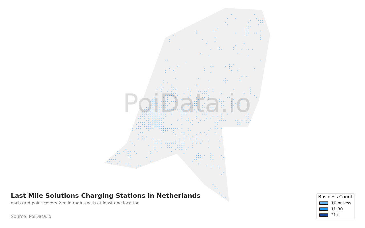 Last Mile Solutions Charging Station density map for Netherlands