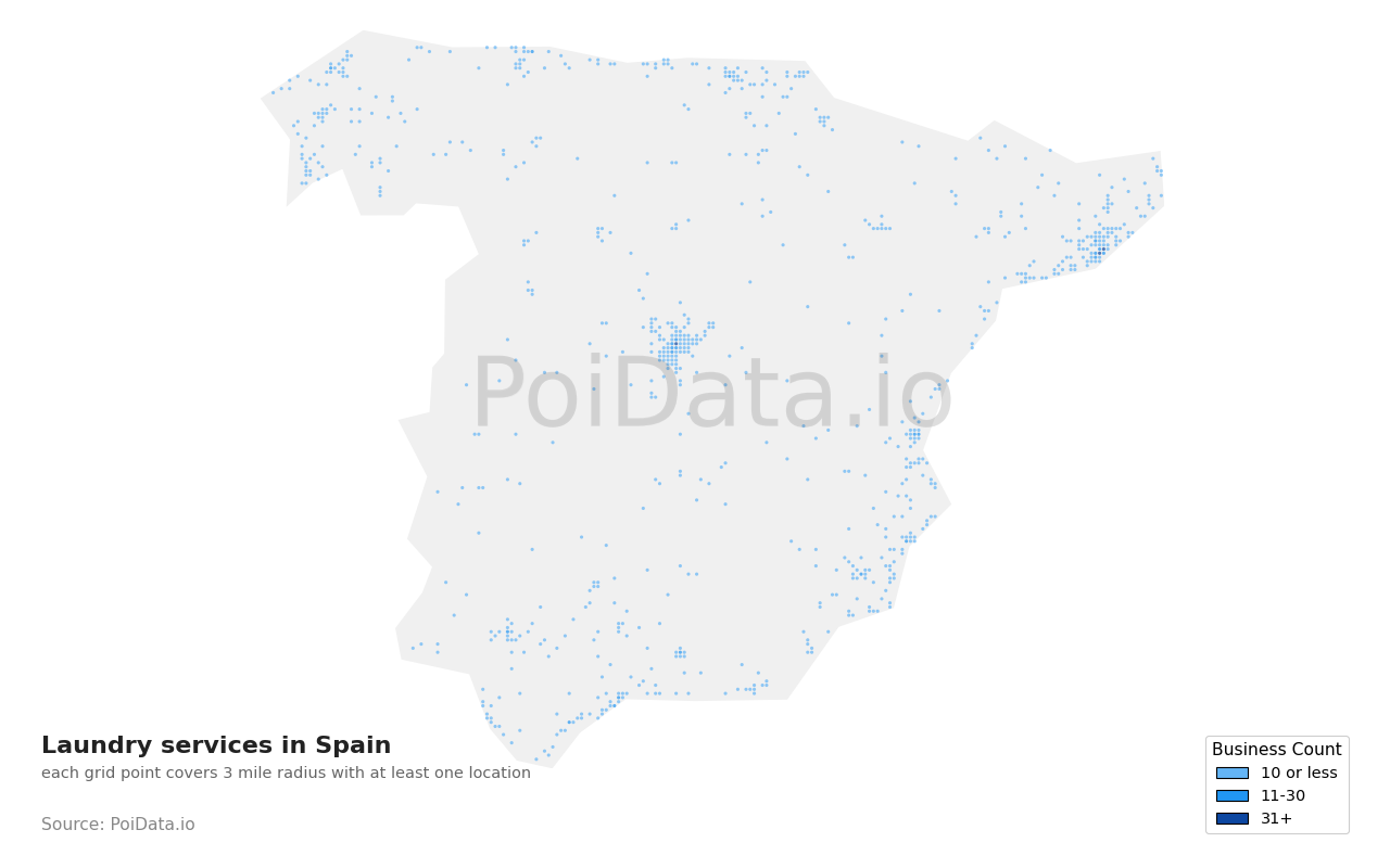 Laundry service density map for Spain