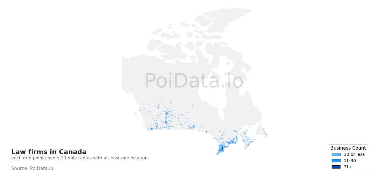 Law firm density map for Canada