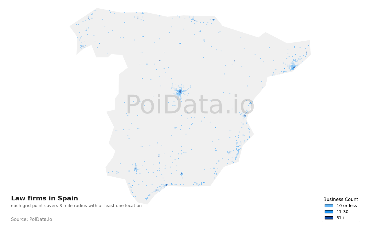 Law firm density map for Spain