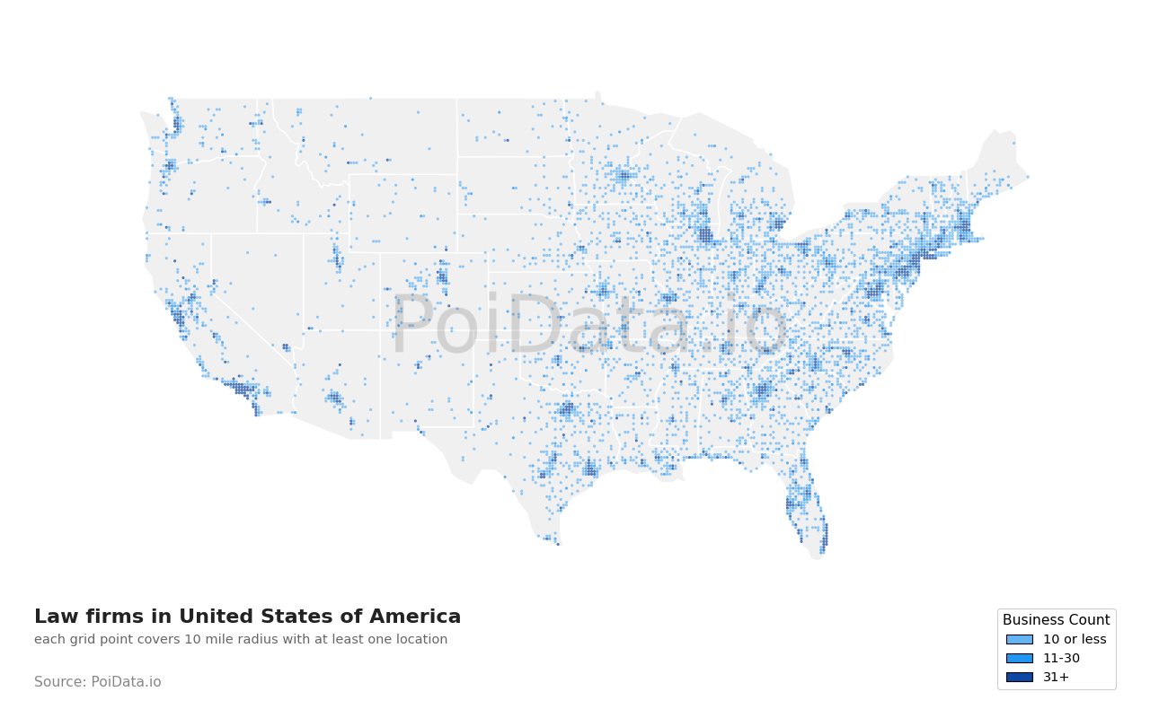 Law firm density map for Florida, United States