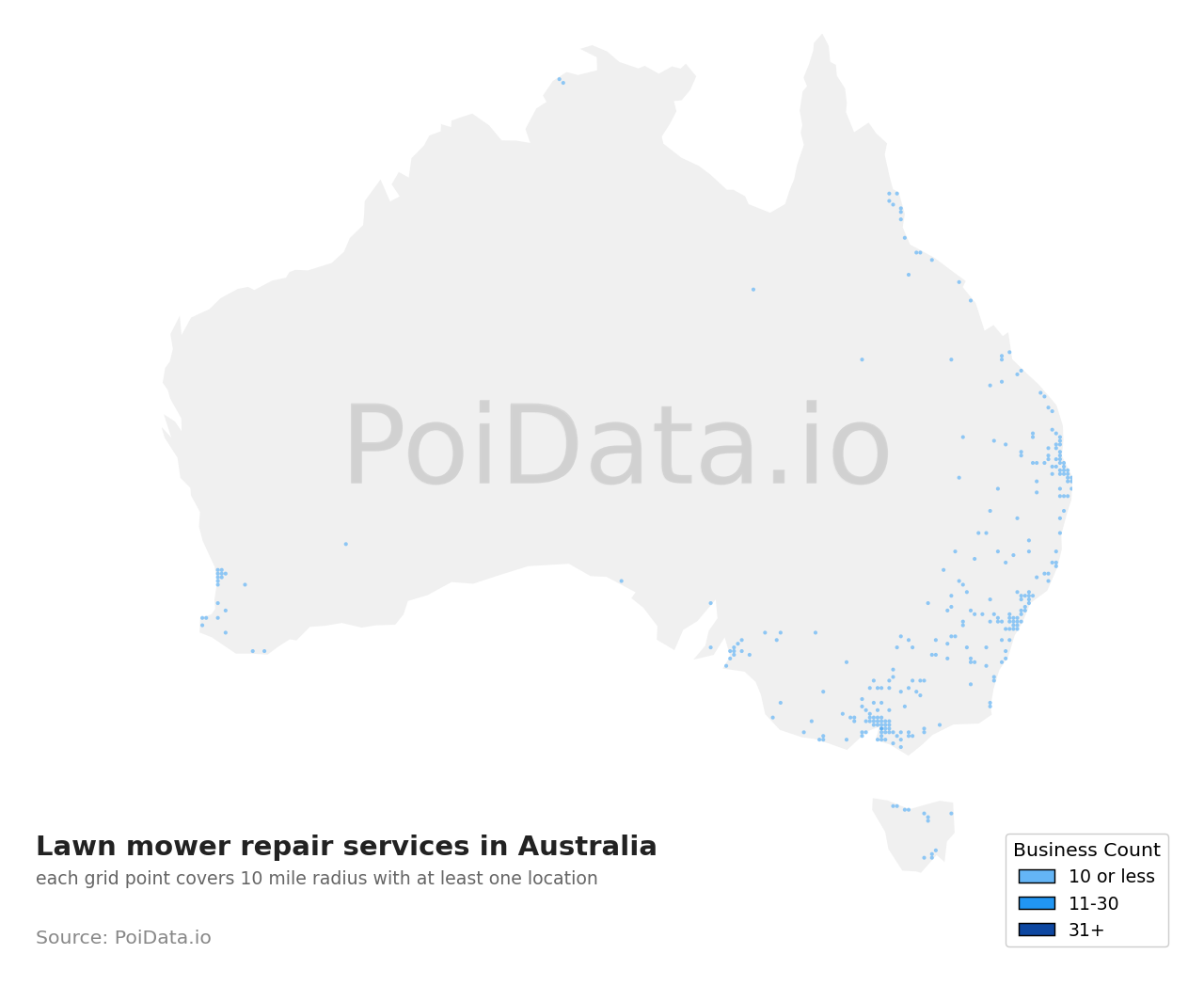 Lawn mower repair service density map for Northern Territory, Australia