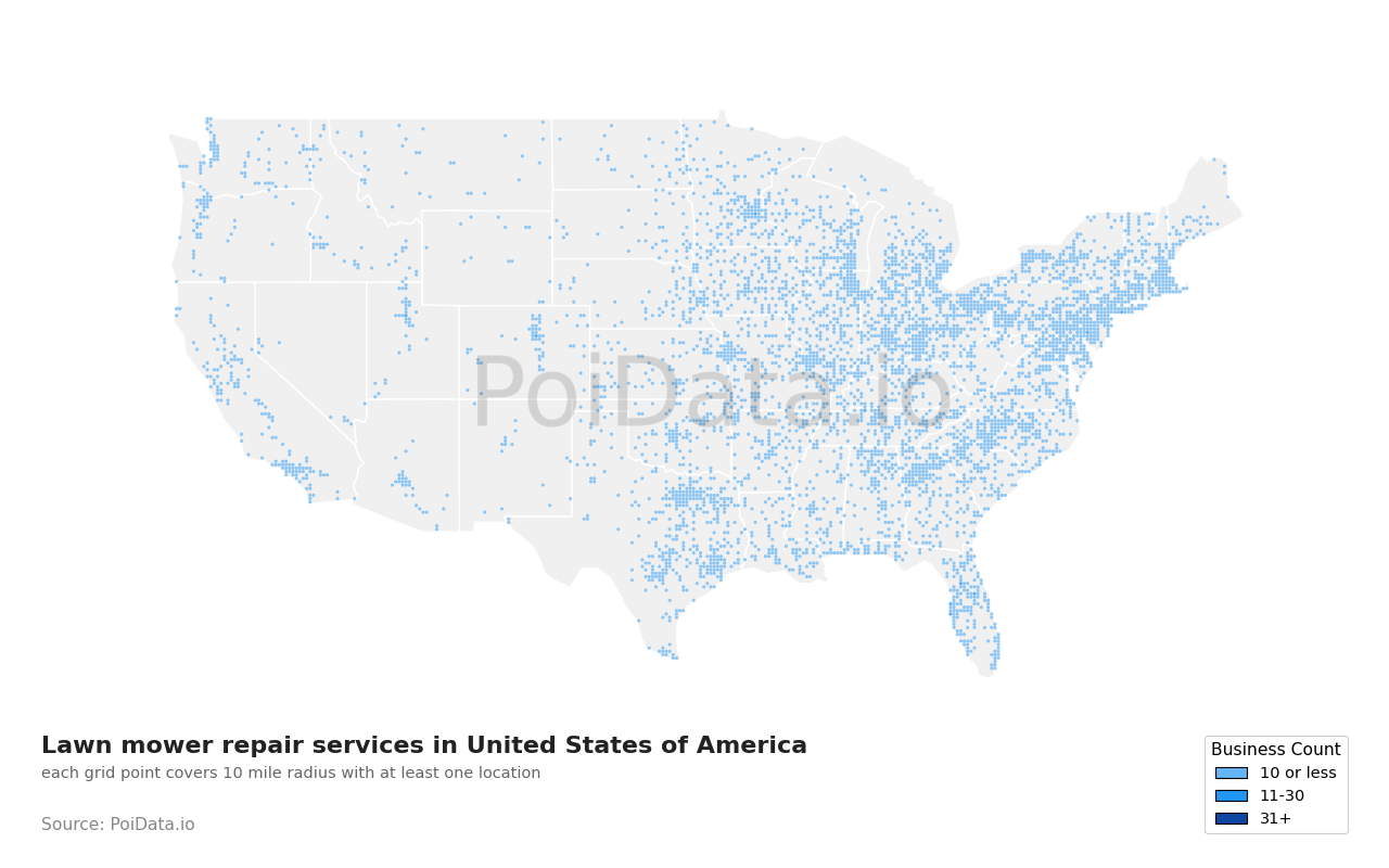 Lawn mower repair service density map for Massachusetts, United States
