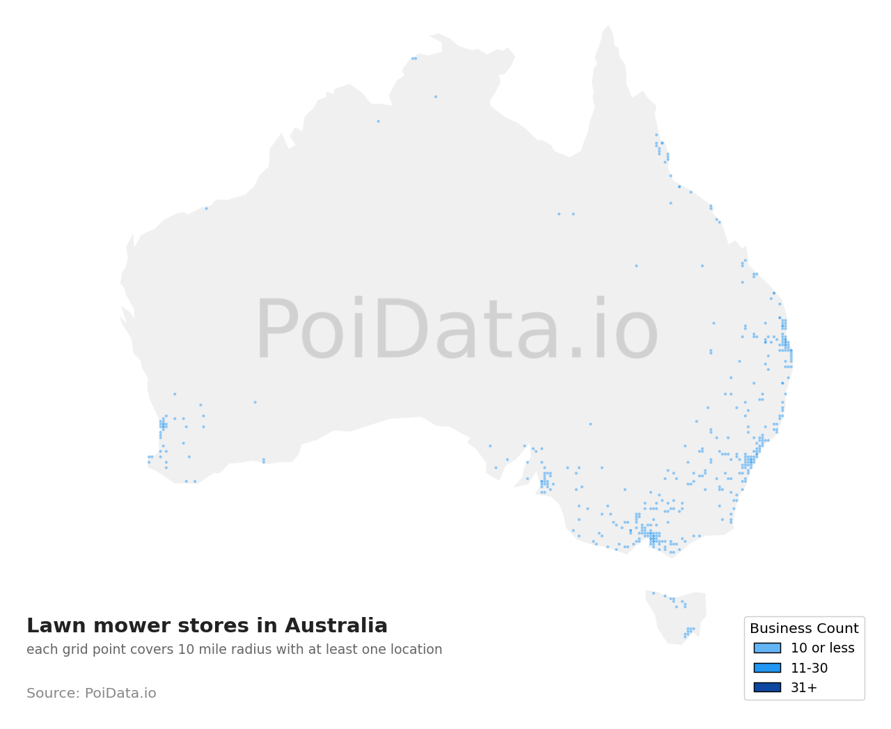 Lawn mower store density map for Australian Capital Territory, Australia
