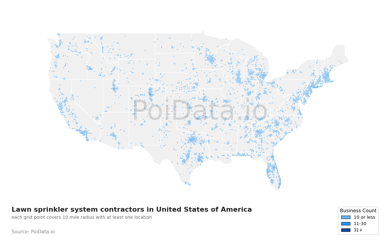 Lawn sprinkler system contractor density map for North Dakota, United States