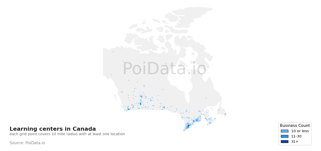 Learning center density map for Ontario, Canada