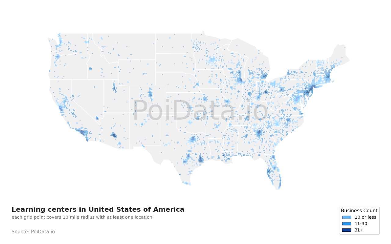 Learning center density map for Florida, United States