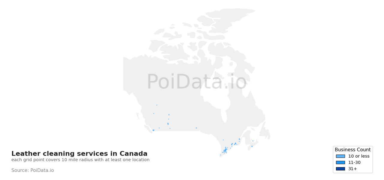 Leather cleaning service density map for Nova Scotia, Canada