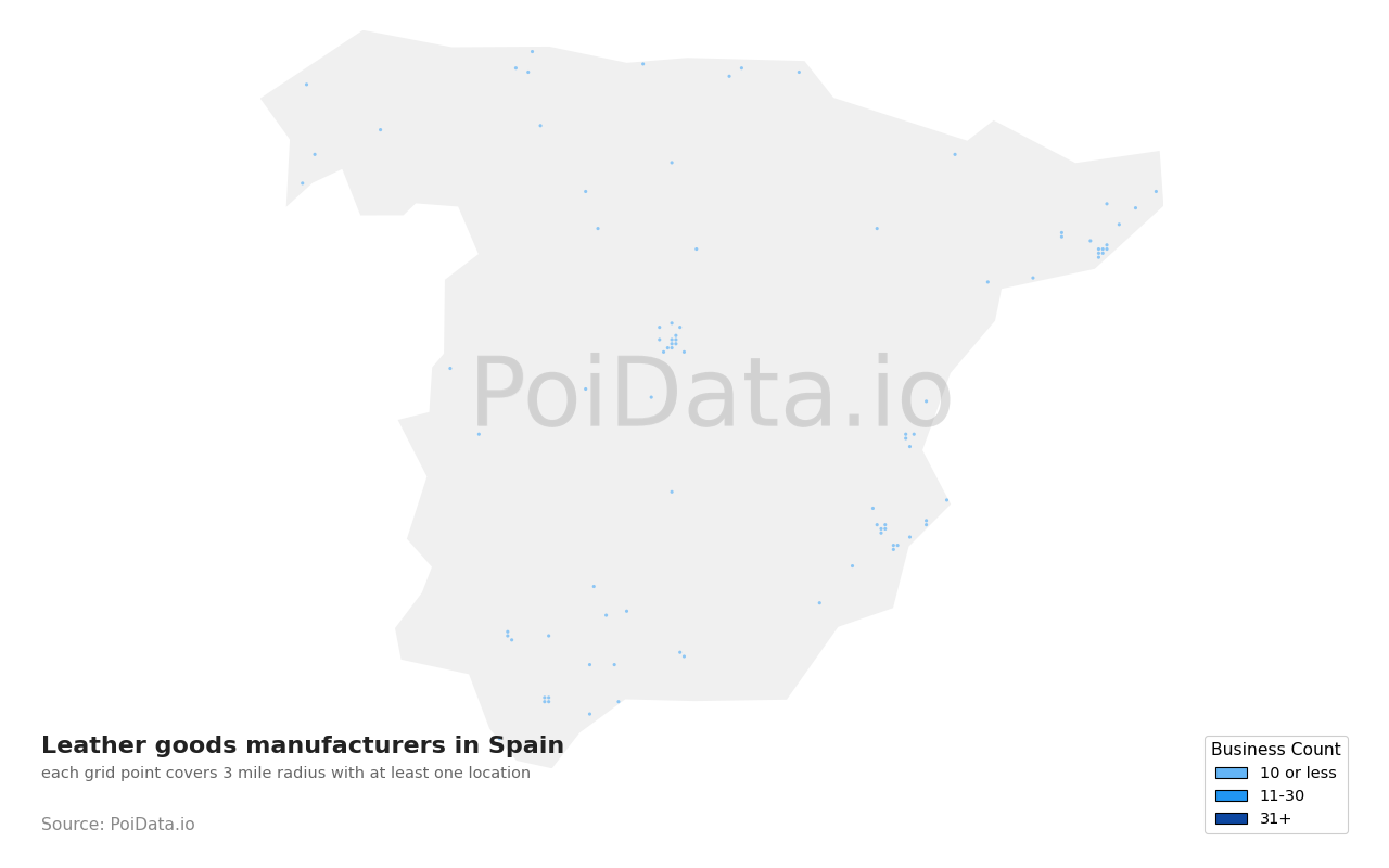 Leather goods manufacturer density map for Spain
