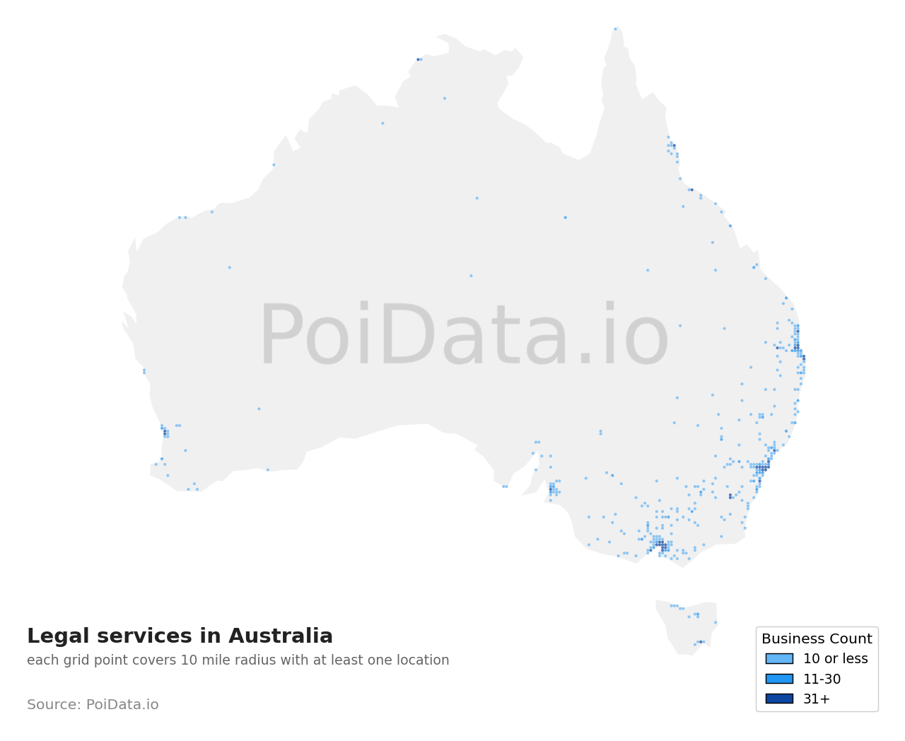 Legal services density map for Western Australia, Australia