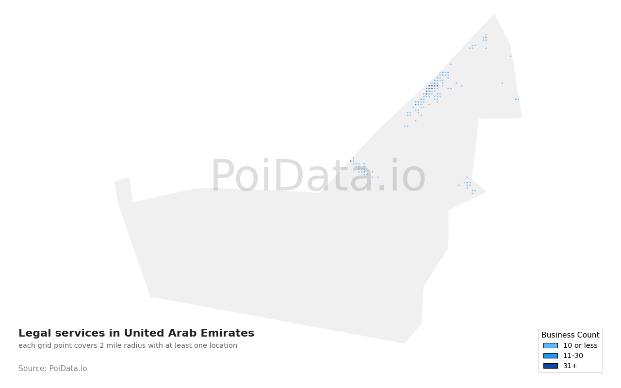 Legal services density map for United Arab Emirates