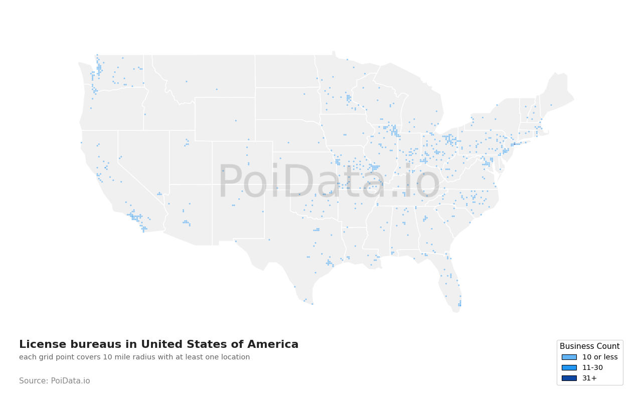 License bureau density map for United States