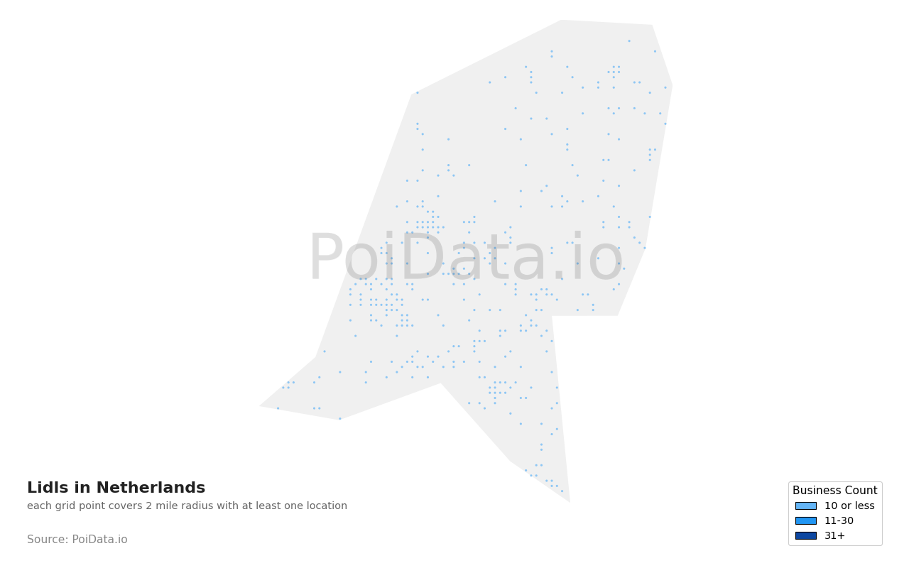 Lidl density map for Netherlands