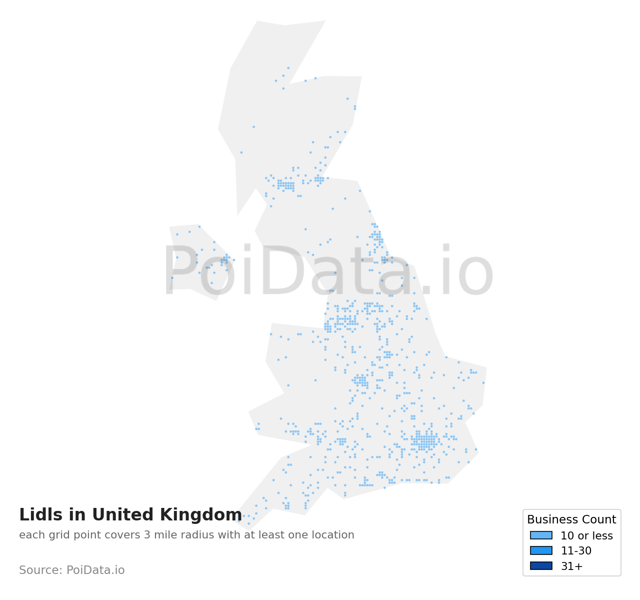Lidl density map for United Kingdom
