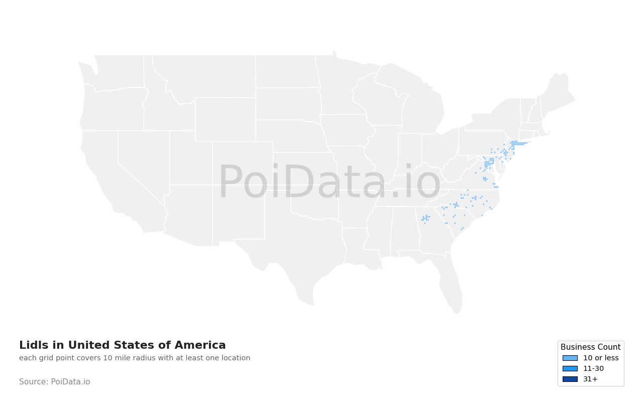 Lidl density map for United States