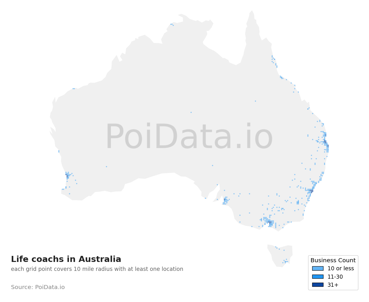 Life coach density map for ACT, Australia