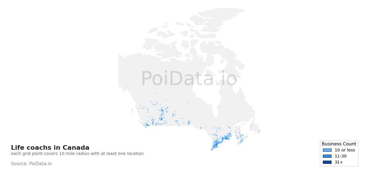 Life coach density map for Canada