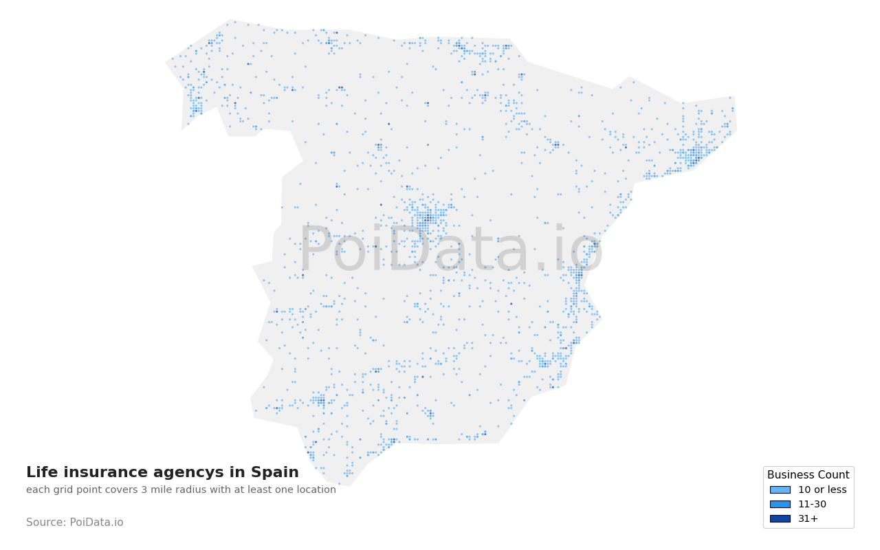 Life insurance agency density map for Spain
