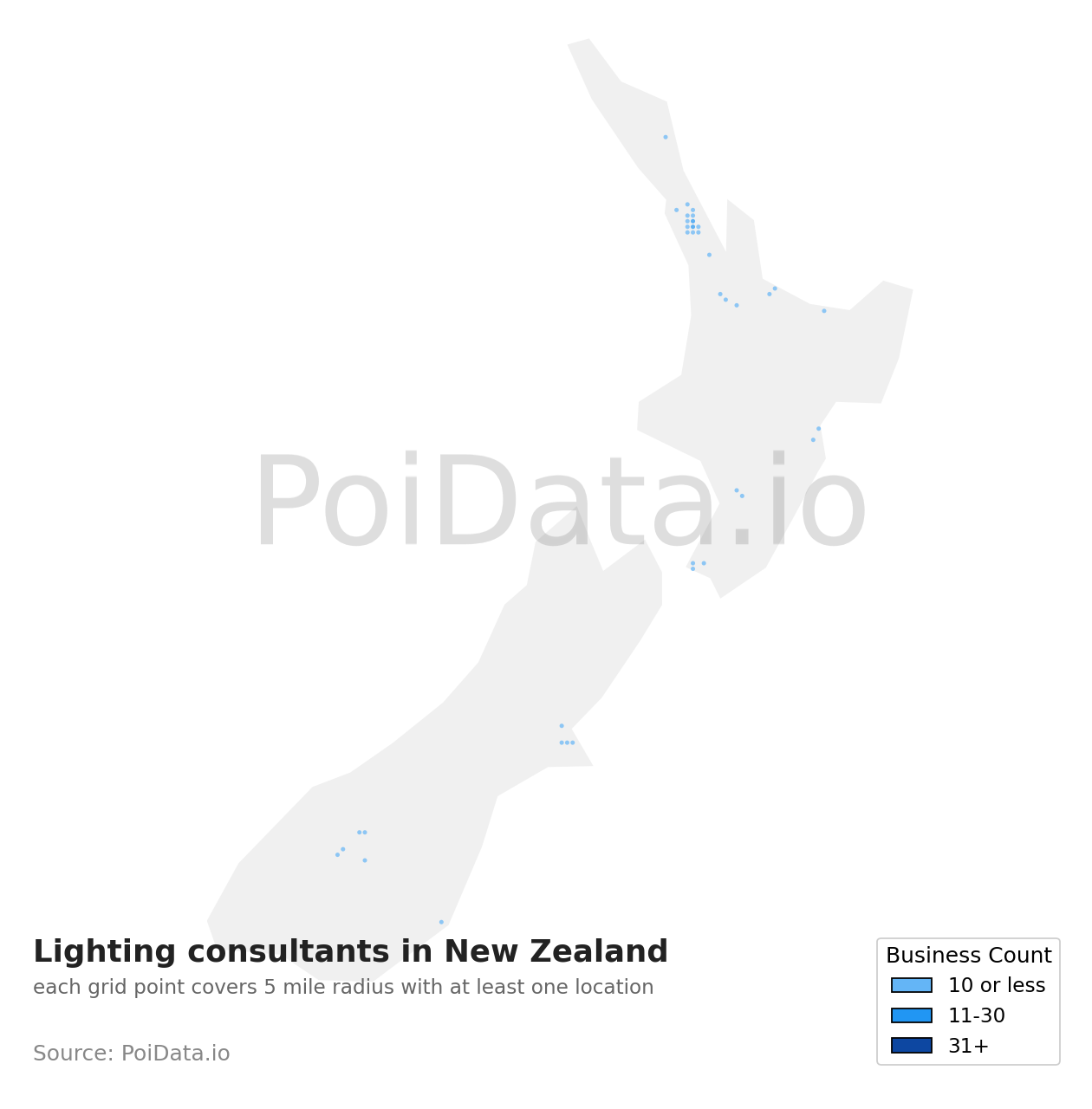 Lighting consultant density map for New Zealand