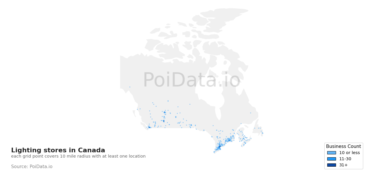 Lighting store density map for Quebec, Canada