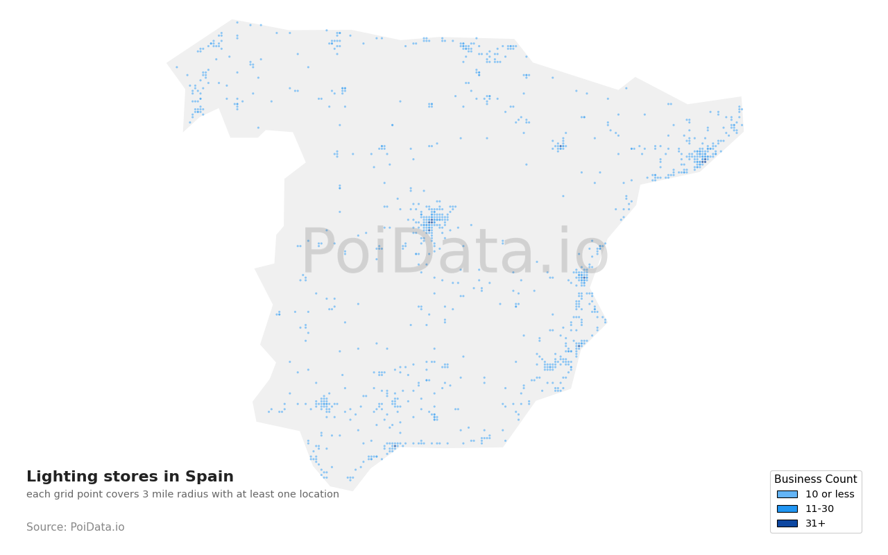 Lighting store density map for Spain