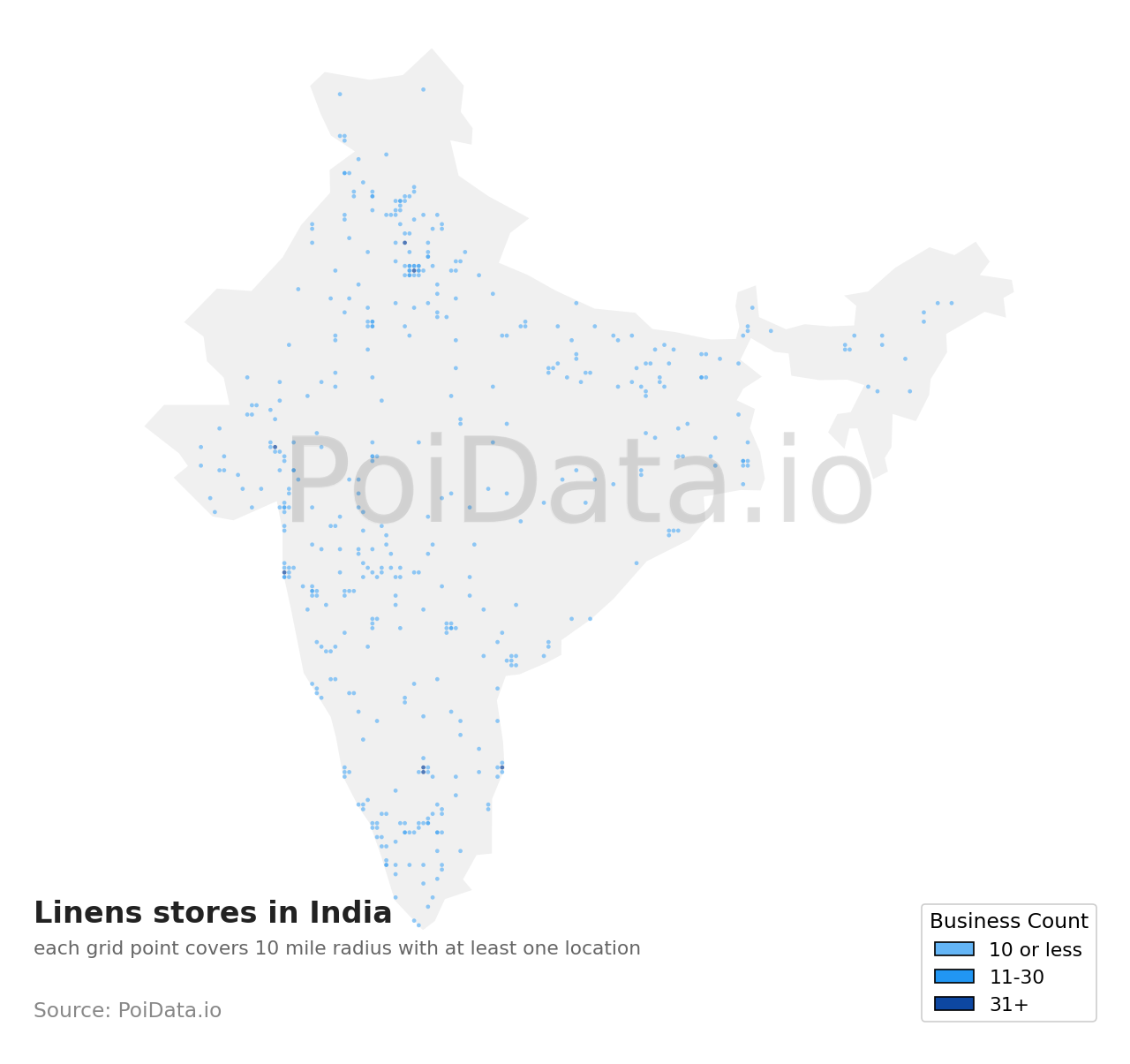 Linens store density map for India