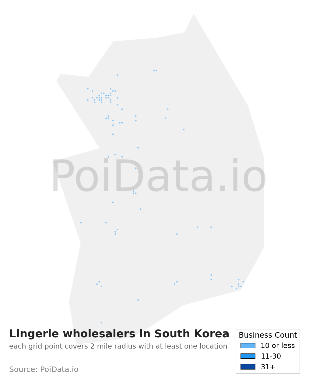 Lingerie wholesaler density map for South Korea