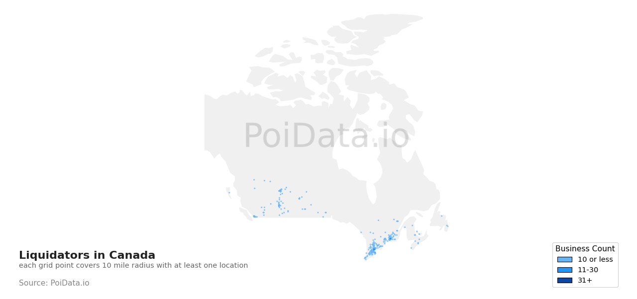 Liquidator density map for Alberta, Canada
