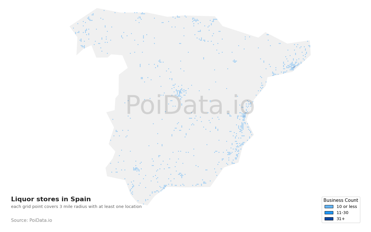 Liquor store density map for Spain