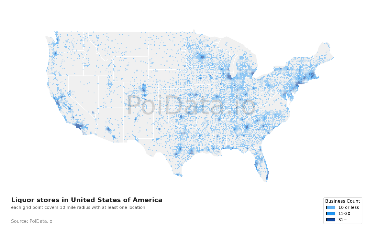 Liquor store density map for Florida, United States