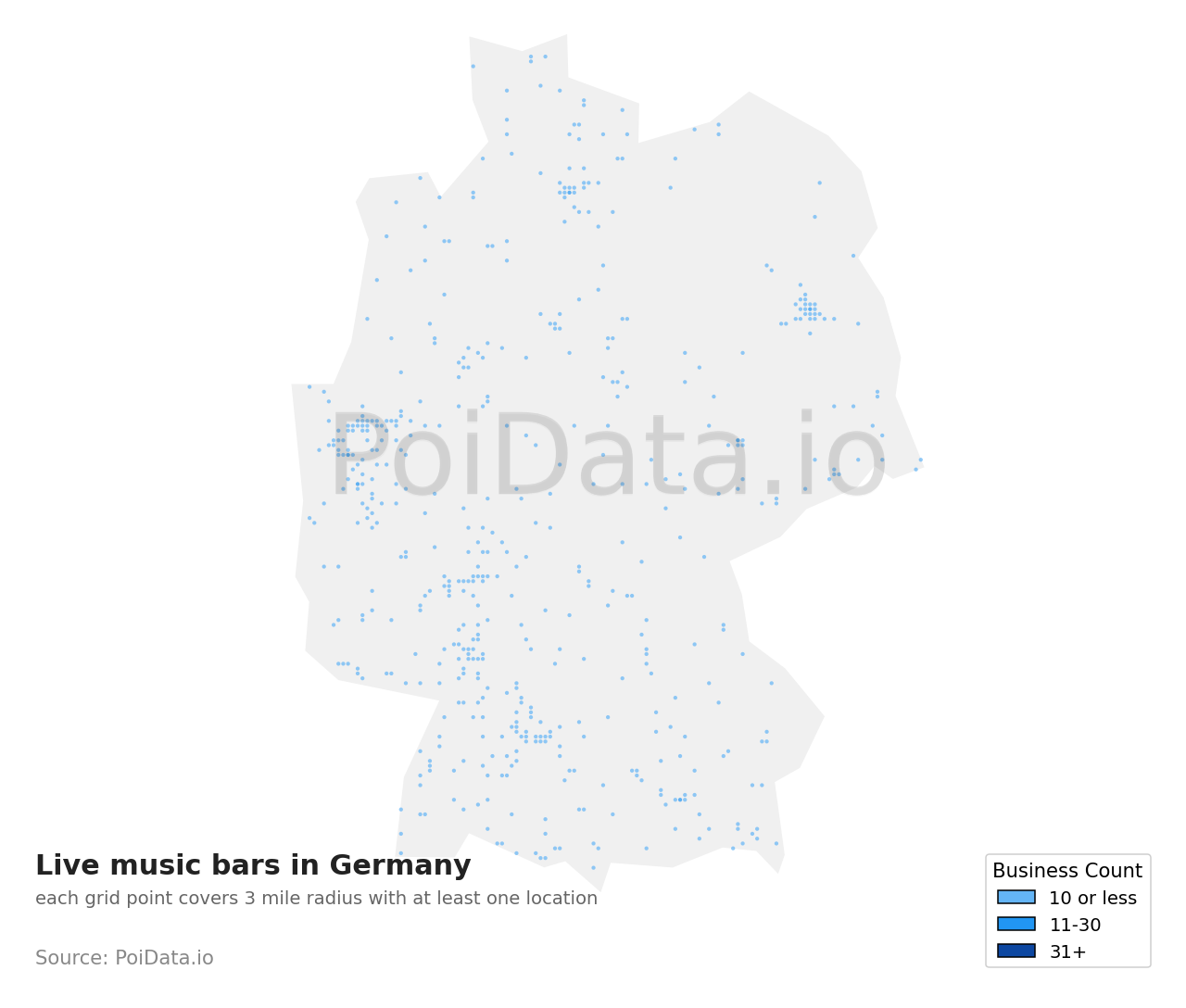 Live music bar density map for Germany