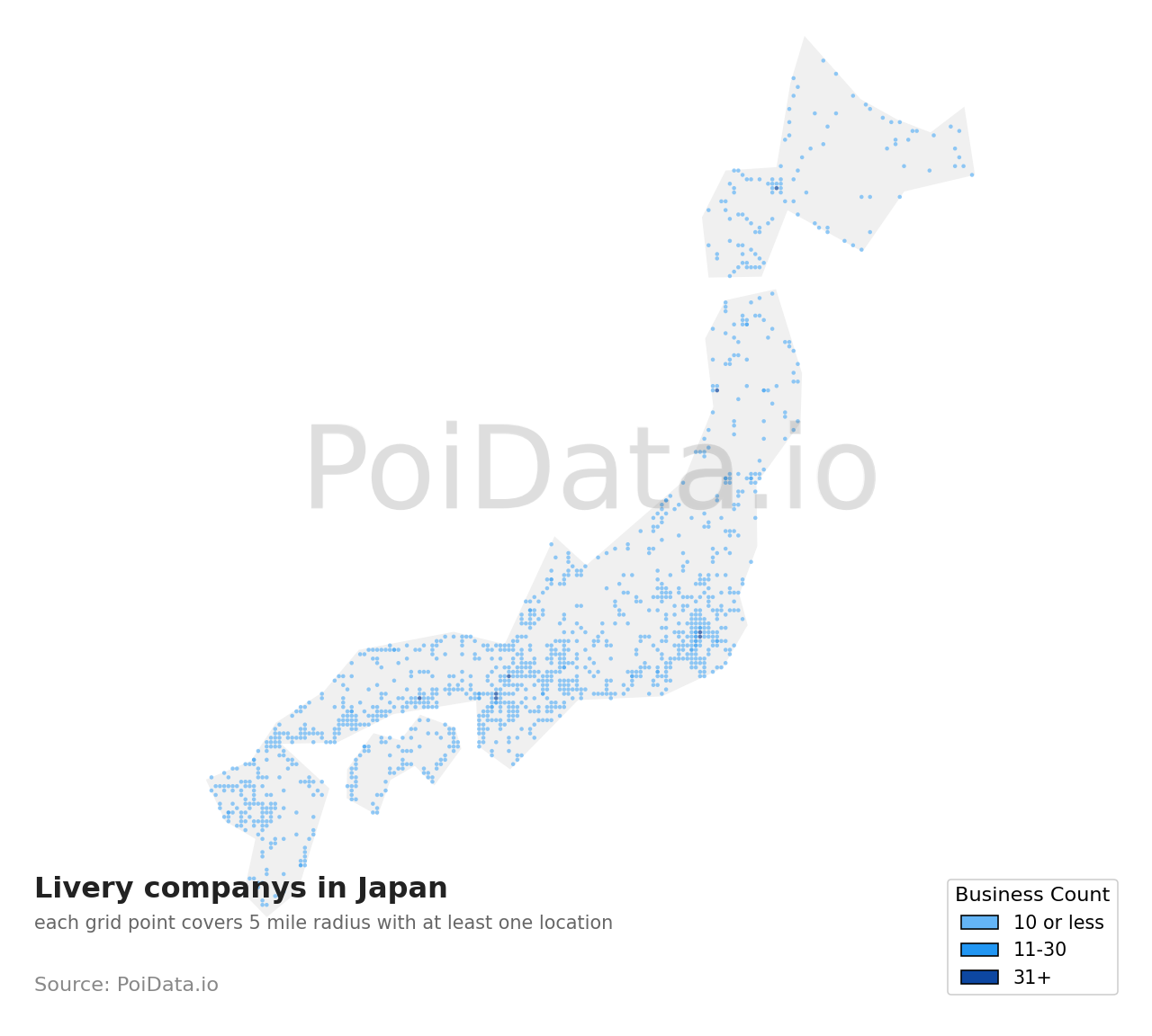 Livery company density map for Japan