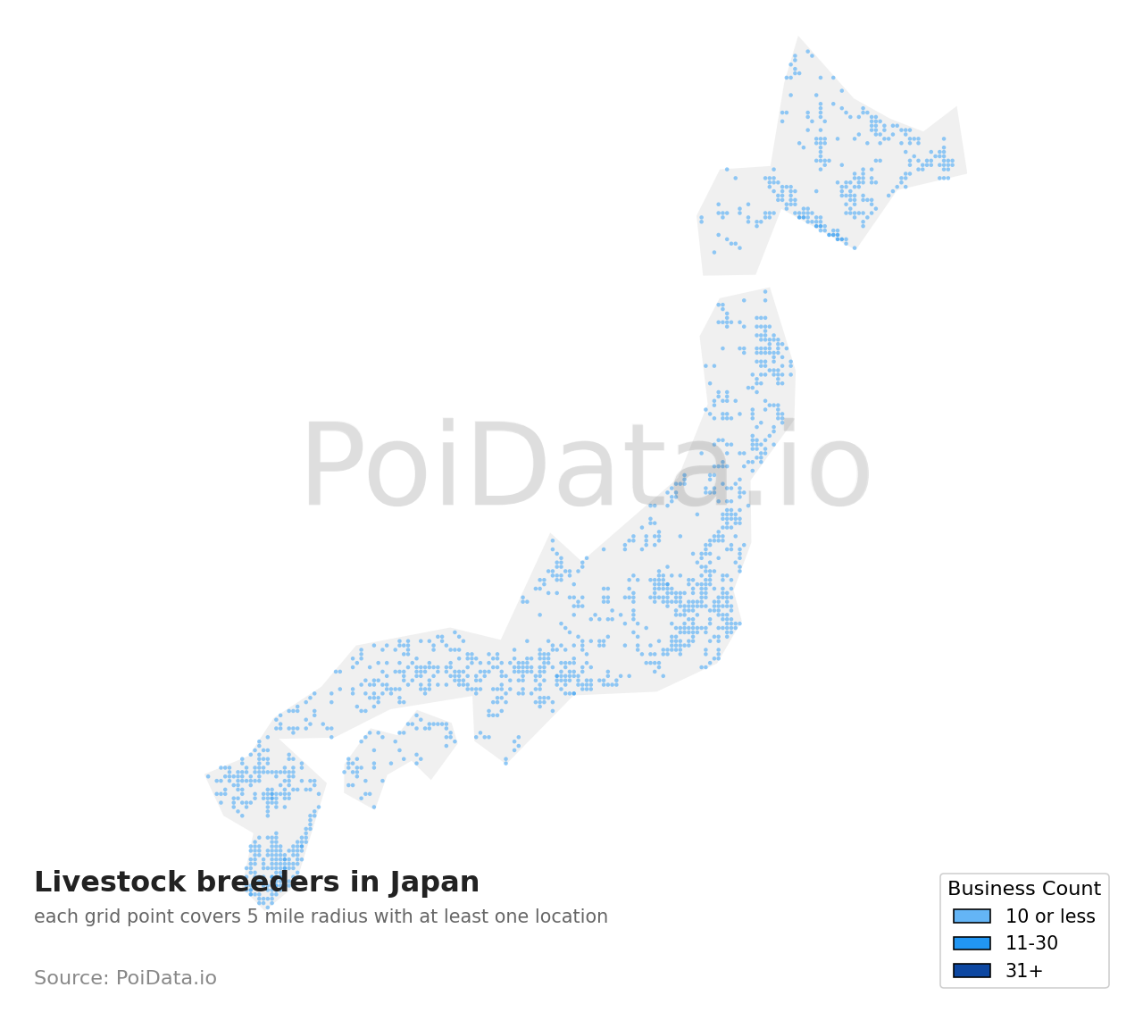 Livestock breeder density map for Japan