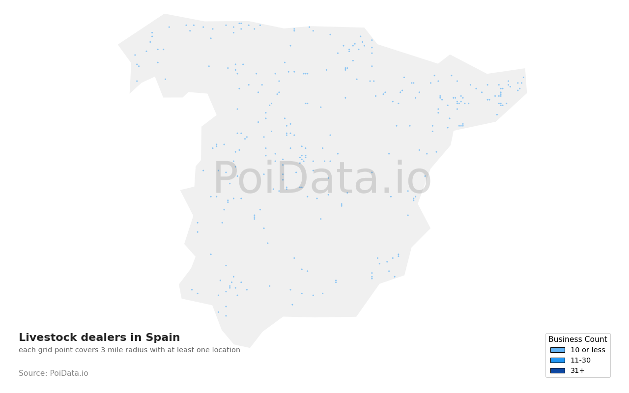 Livestock dealer density map for Spain