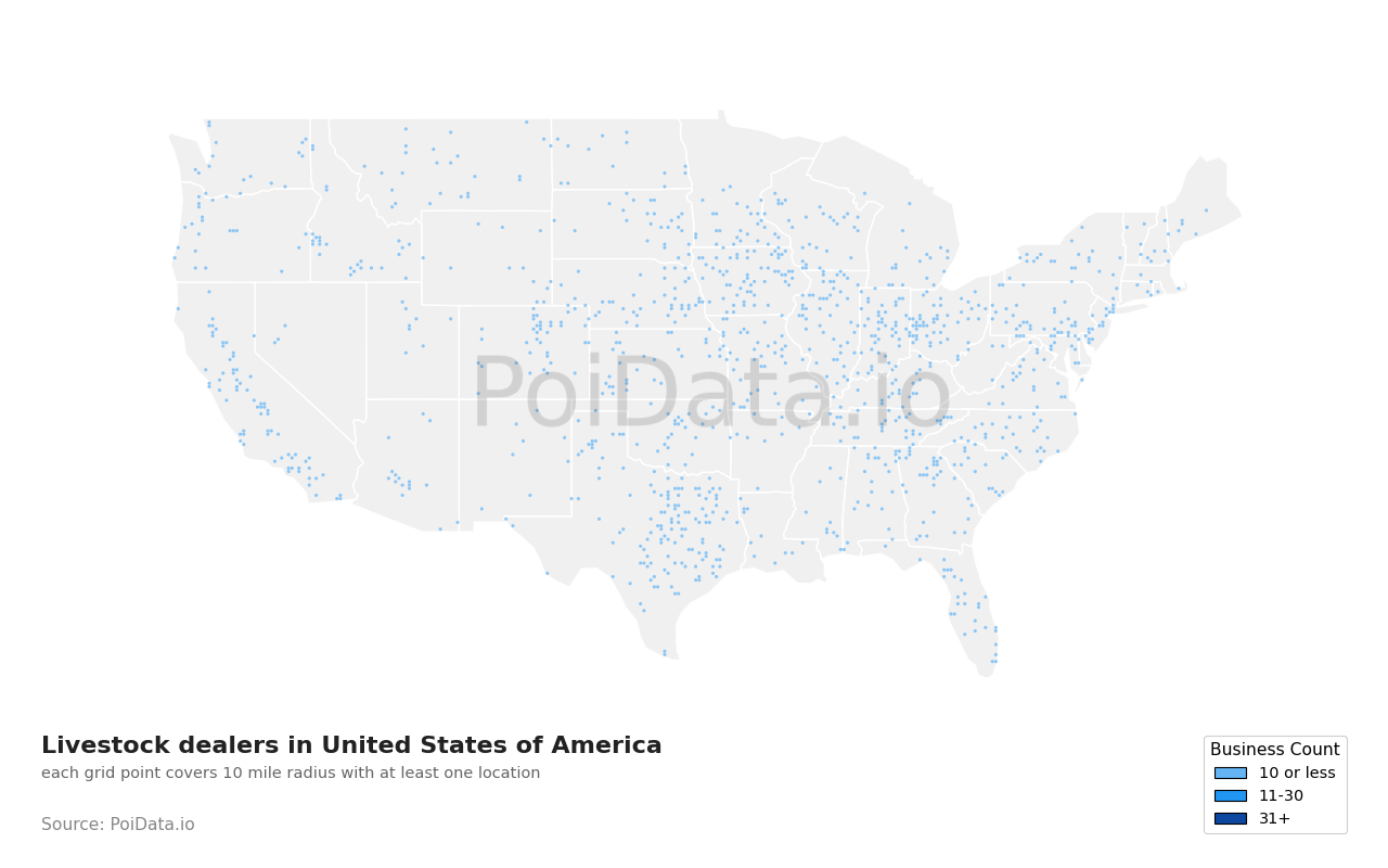 Livestock dealer density map for Florida, United States