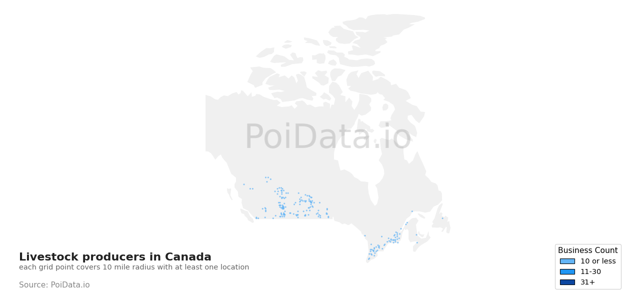 Livestock producer density map for Canada