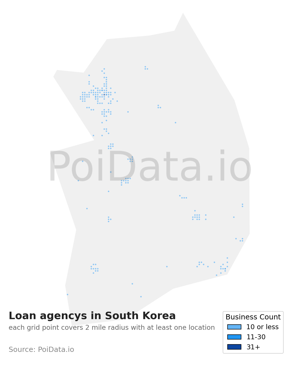 Loan agency density map for South Korea