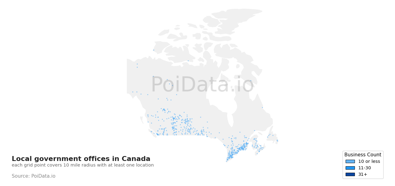 Local government office density map for Saskatchewan, Canada