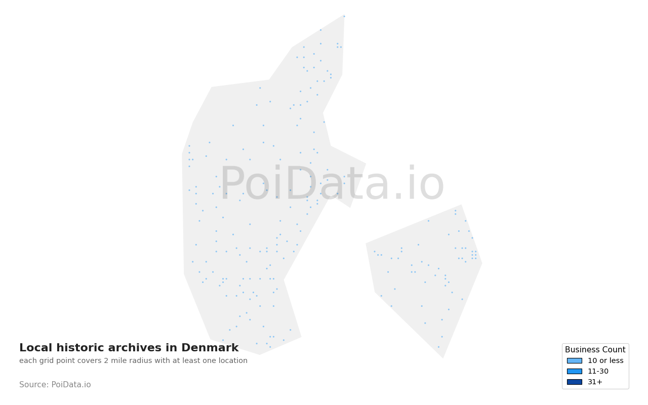 Local historic archive density map for Denmark