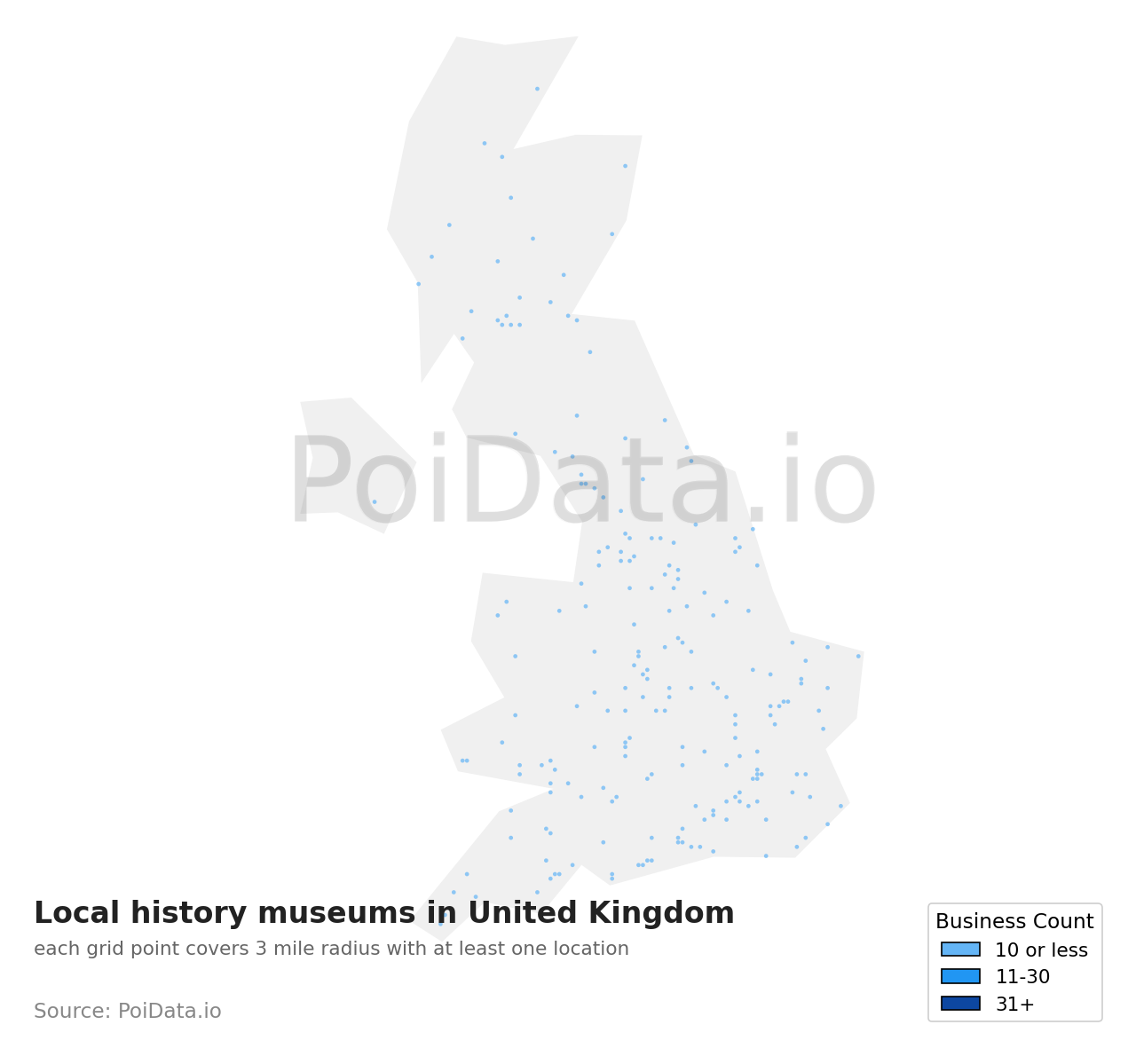 Local history museum density map for United Kingdom
