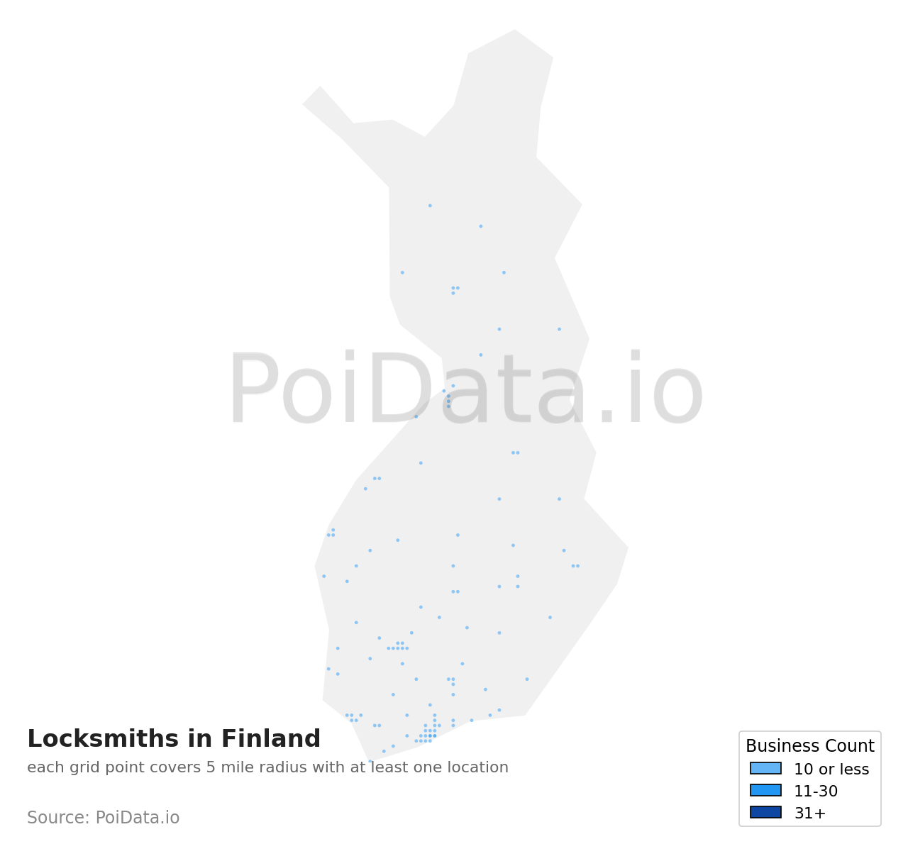 Locksmith density map for Finland