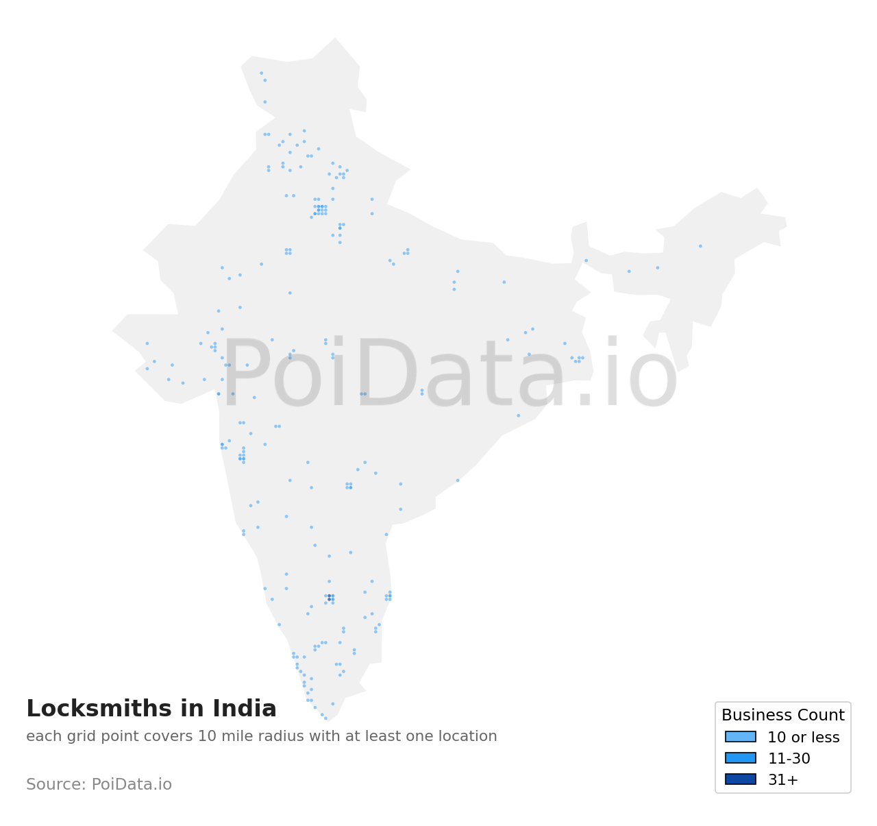 Locksmith density map for India