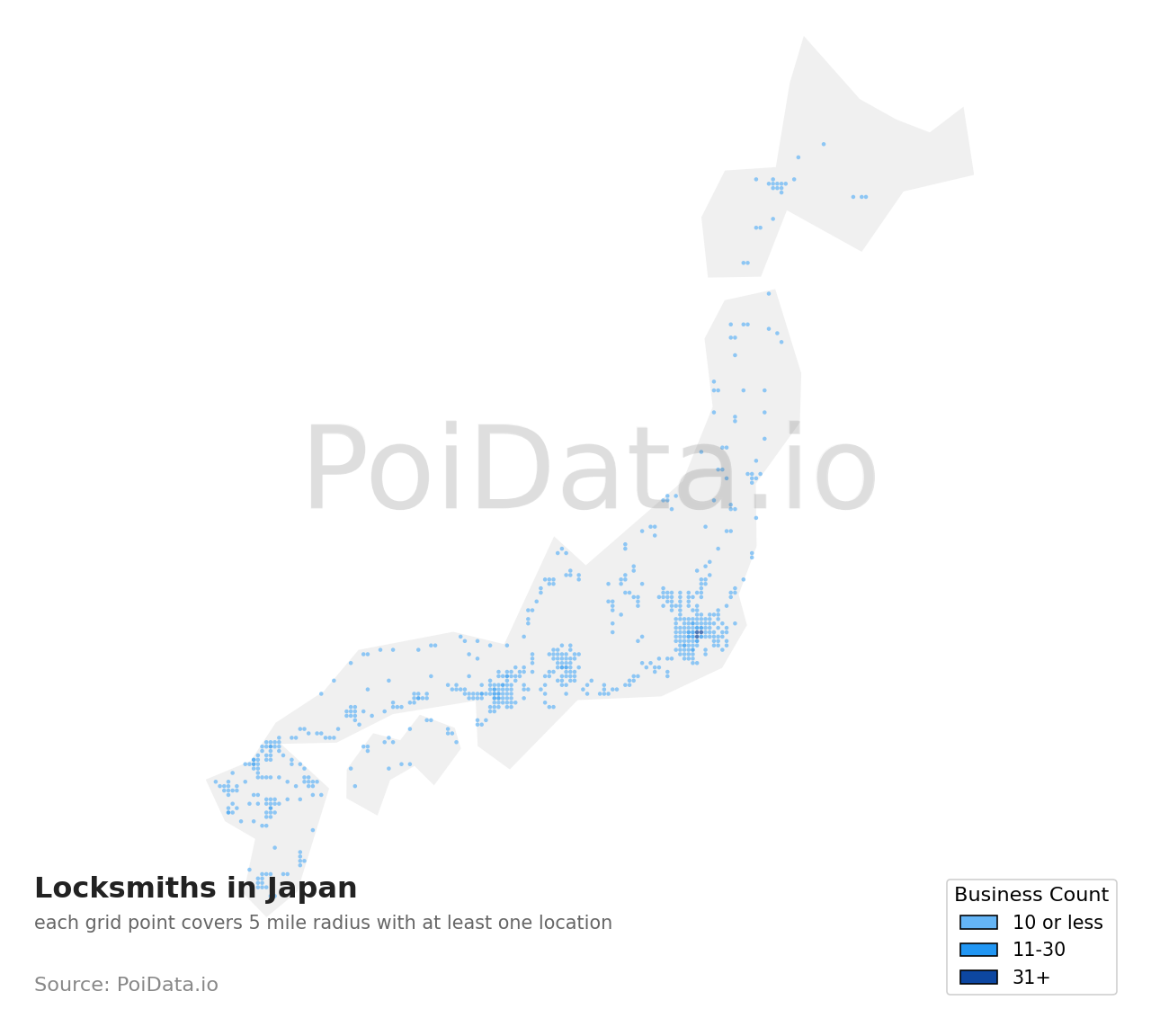 Locksmith density map for Japan