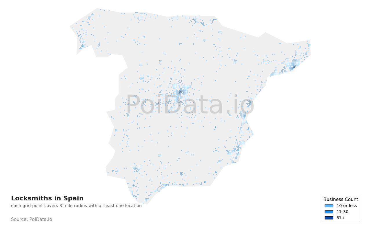 Locksmith density map for Spain