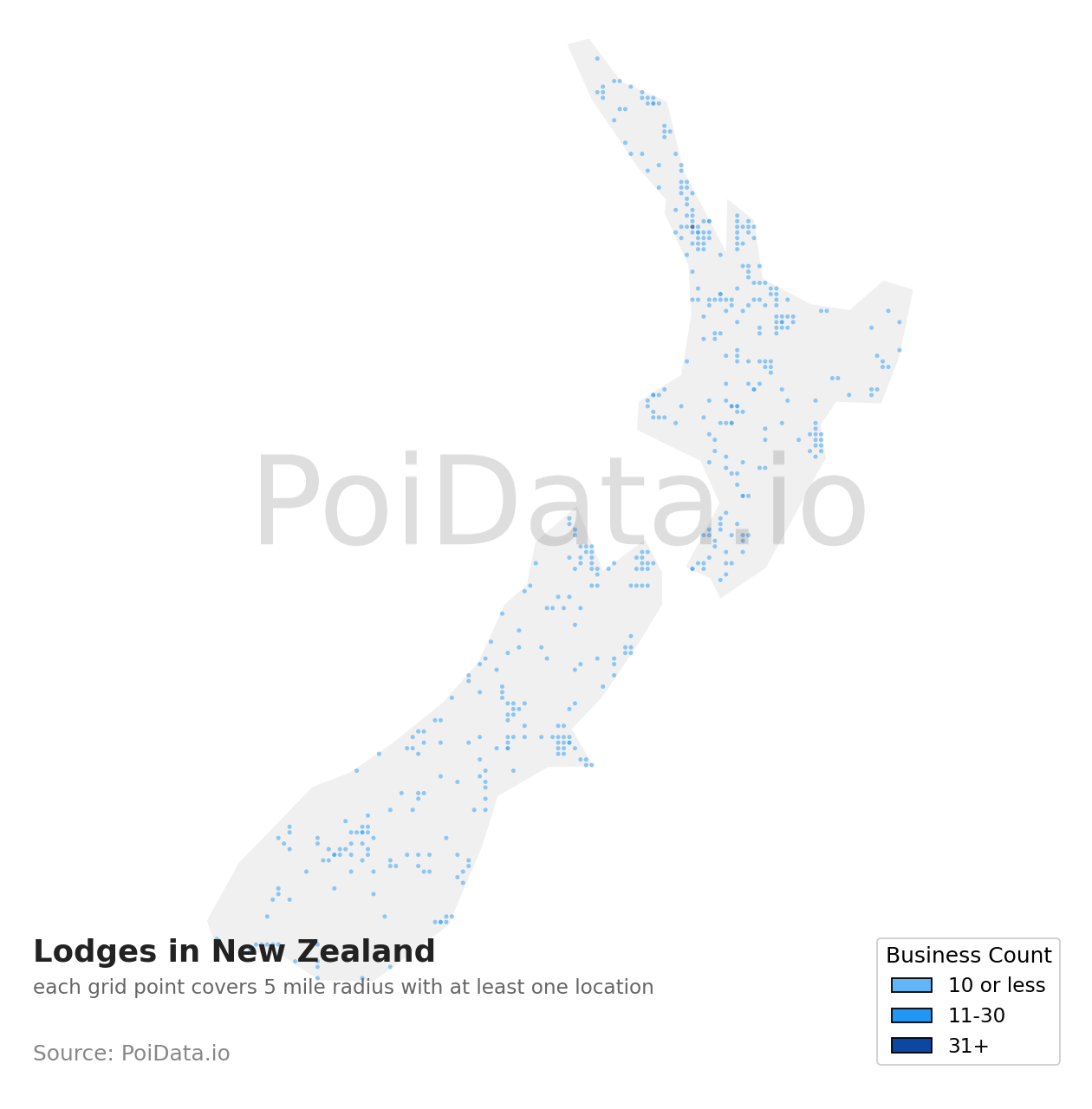 Lodge density map for New Zealand